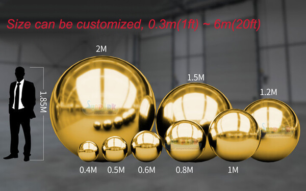Inflatable Mirror Spheres Size